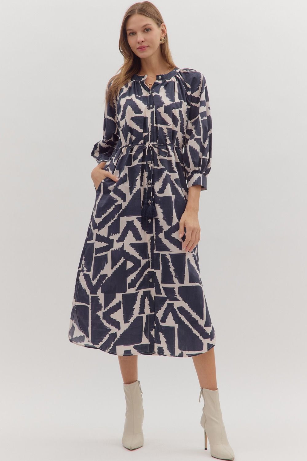 Entro - Dress - Midi Geometric Print