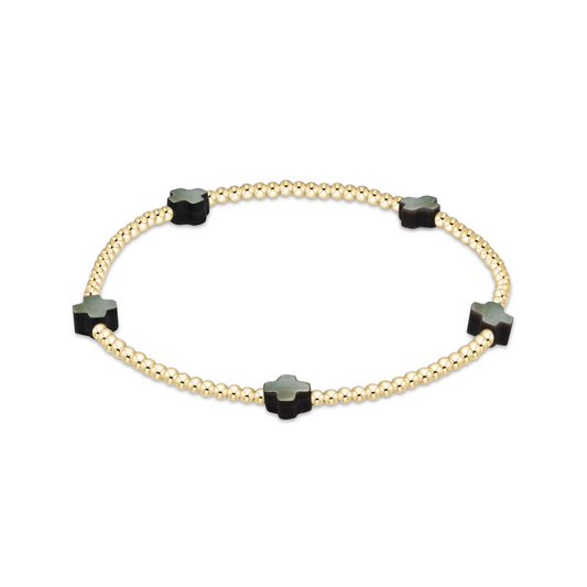 Enewton - Signature Cross Small 2mm Gold Bracelet - Mother Of Pearl - Black Tahitian