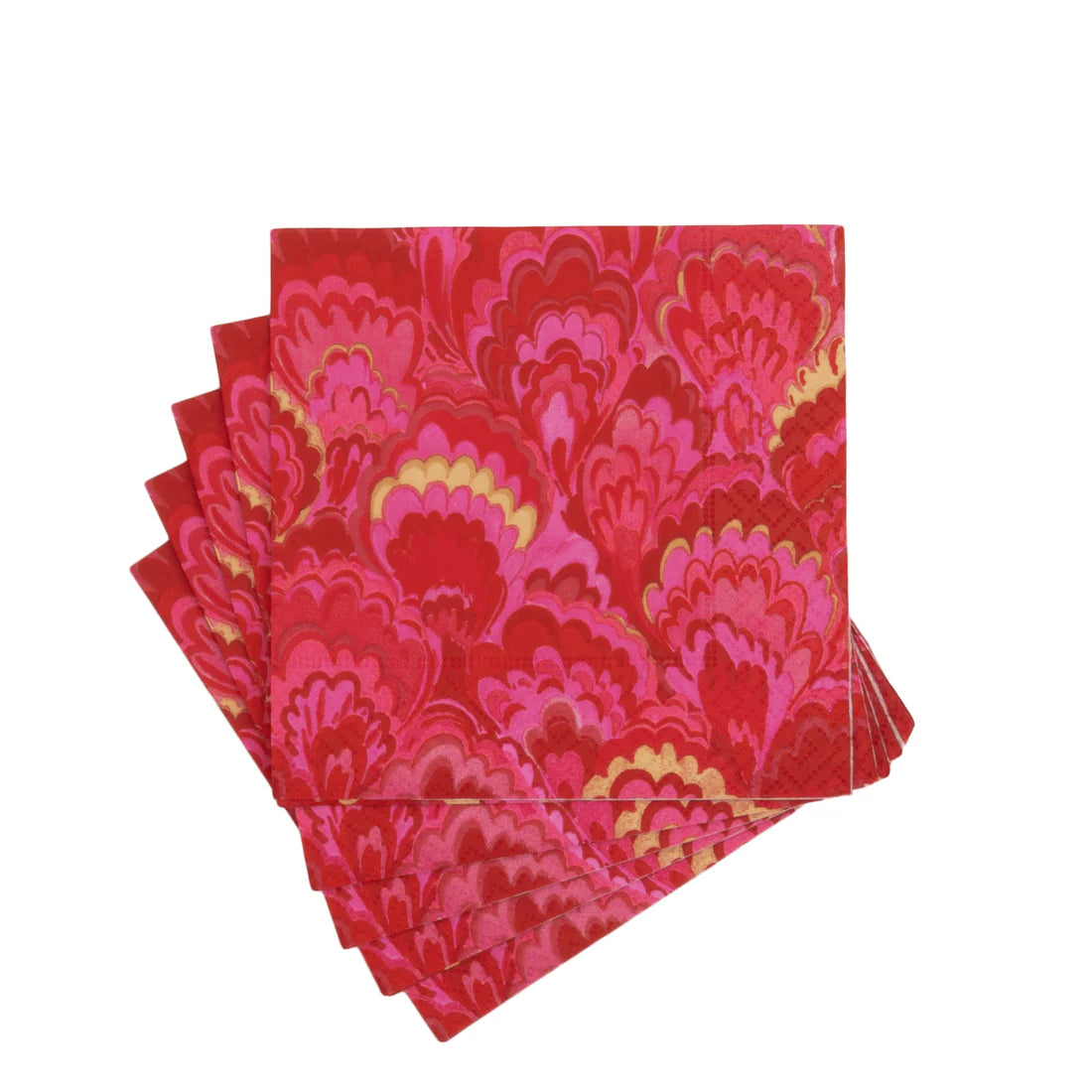 Caspari - Cocktail Napkins - Marbled Ceramica Red & Fuchsia