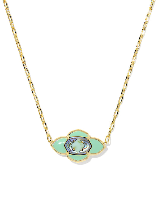 Kendra Scott - Necklace - Abbie Medallion Gold Short Pendant - Abalone Sea Green Mix - Findlay Rowe Designs