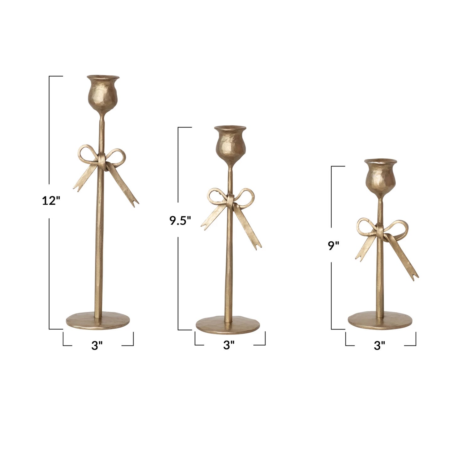 Candle - Taper Holder Candlestick - Gold Bow