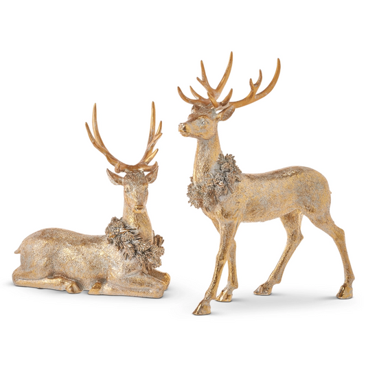 Deer with Wreath - 16in Gold