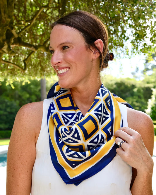 Caroline Hill - Scarf - Medium Barrett Tile - Navy Gold - Findlay Rowe Designs