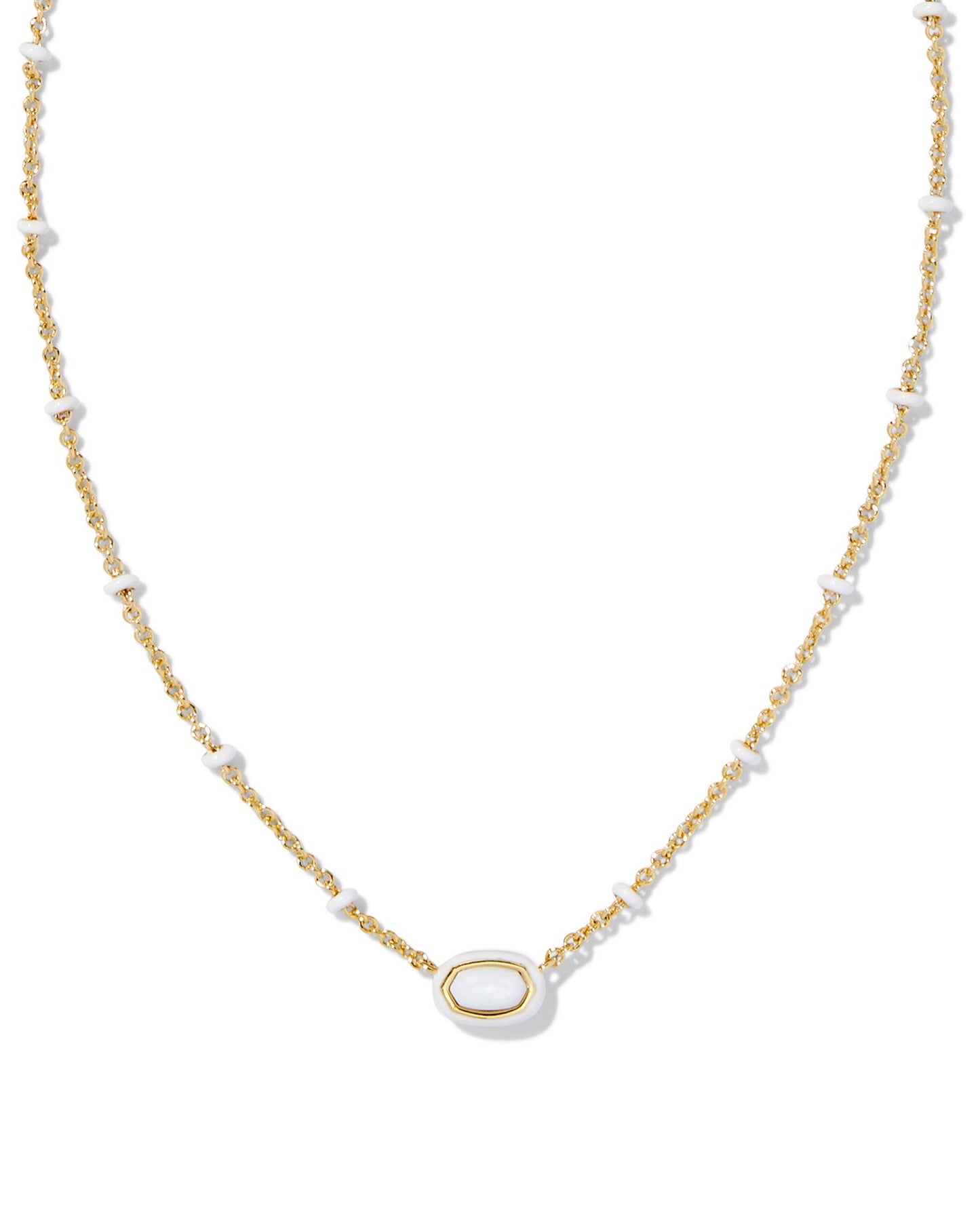 Kendra Scott - Necklace - Mini Elisa Gold Enamel Frame Short Pendant - Gold White Mother Of Pearl