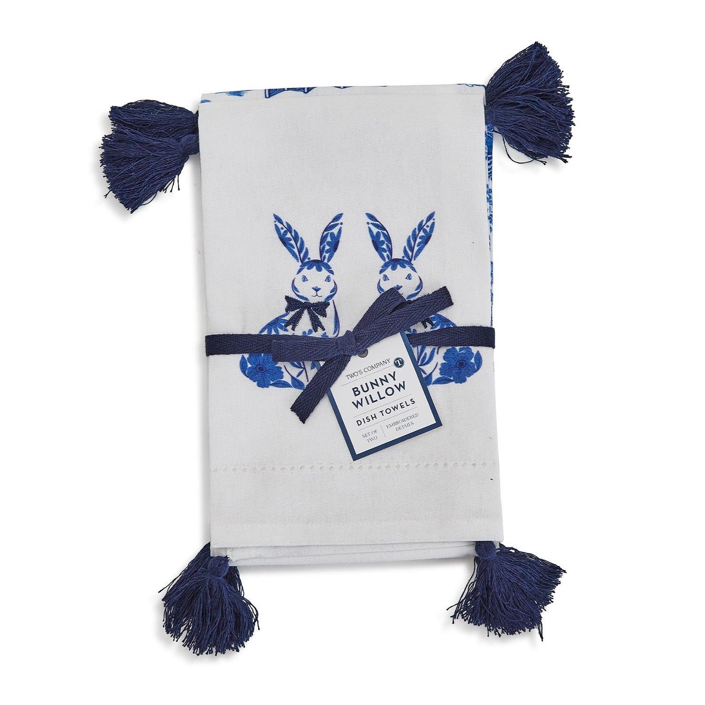 Towel Set - Blue & White Bunny with Tassels - Findlay Rowe Designs