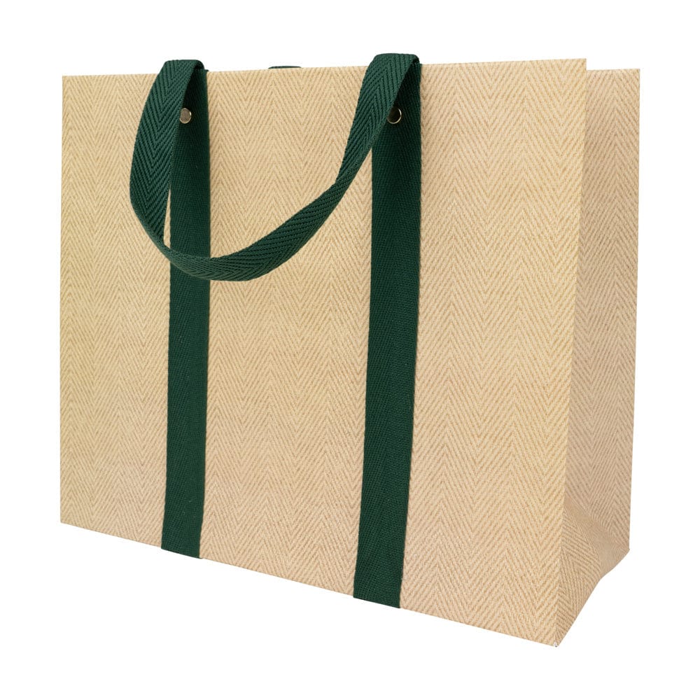 Caspari - Gift Bag - Jute And Twill Large Natural & Hunter - Findlay Rowe Designs