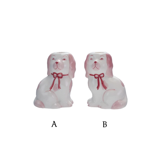 Taper Candle Holder - Staffordshire Dog - Red White - Findlay Rowe Designs