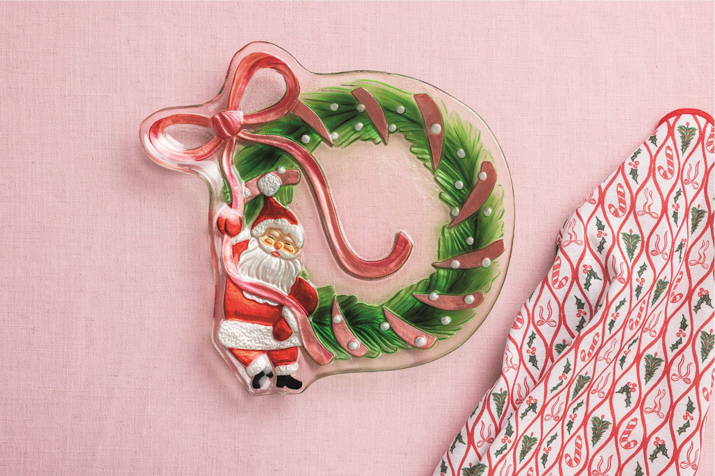 Mudpie - Platter - Glass Santa Bow Wreath - Findlay Rowe Designs