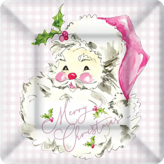 Rosanne Beck - 7 in. Square Plate - Pink Santa