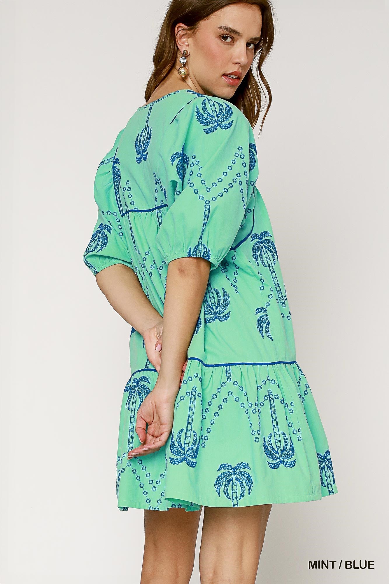 Umgee - Dress - Boho Embroidered Babydoll - Mint Blue