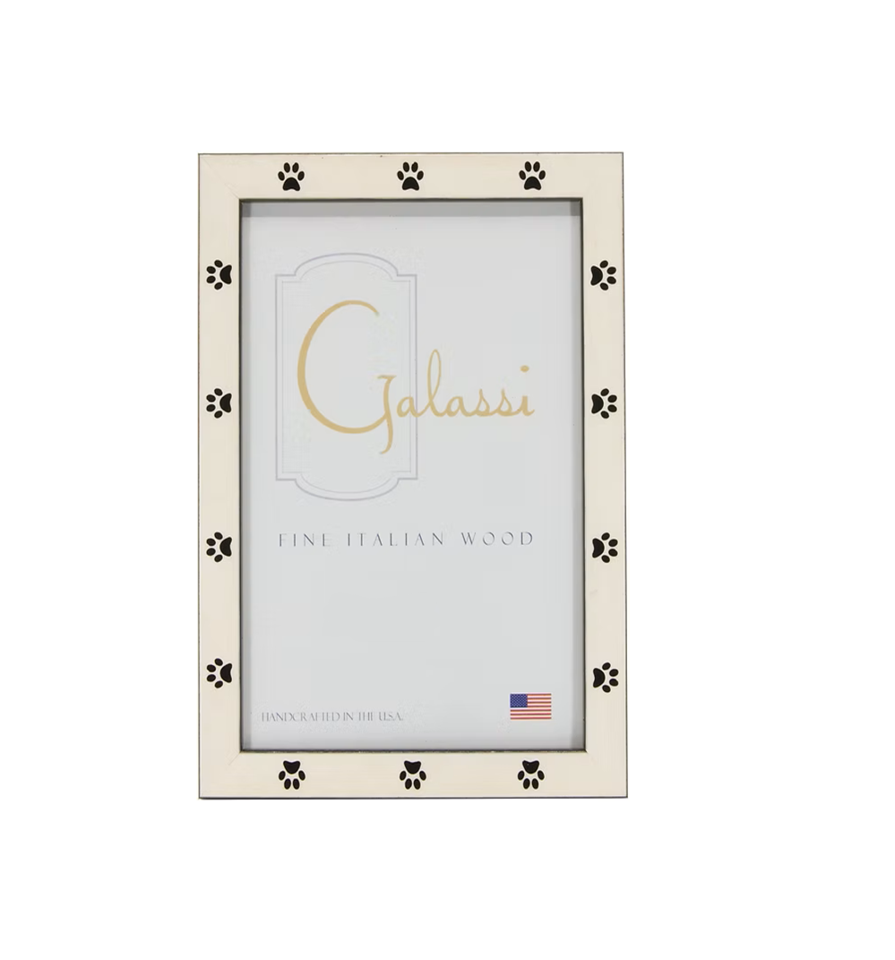 Galassi - Frame - Embossed Burl Wood - 4x6 White - Black Paw Print - Findlay Rowe Designs