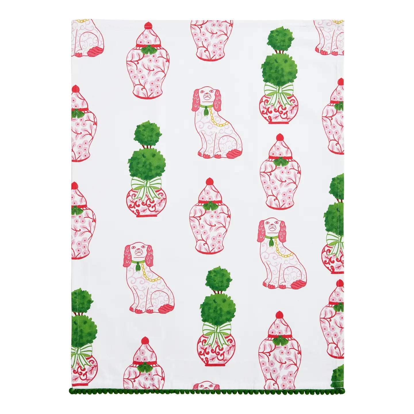 Towel - Chinoiserie Pom Pom - Pink Green - Findlay Rowe Designs