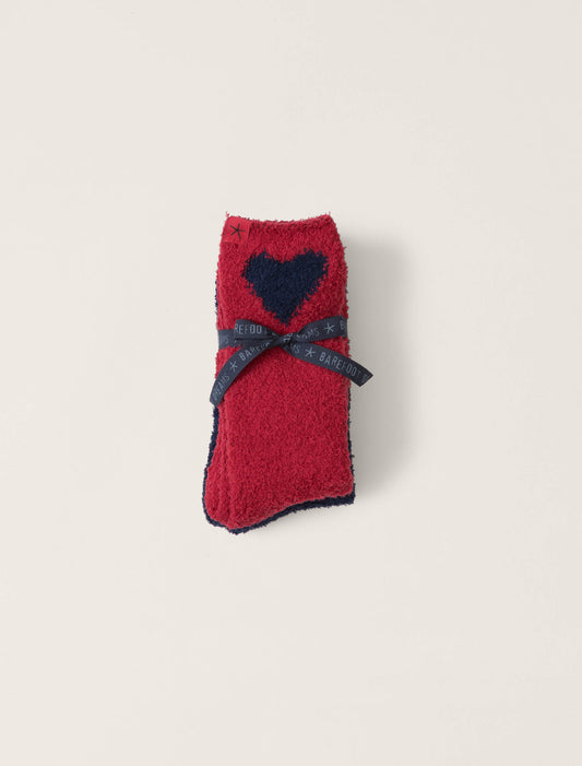 Barefoot Dreams - CozyChic® Heart Print Sock Set - Scarlet
