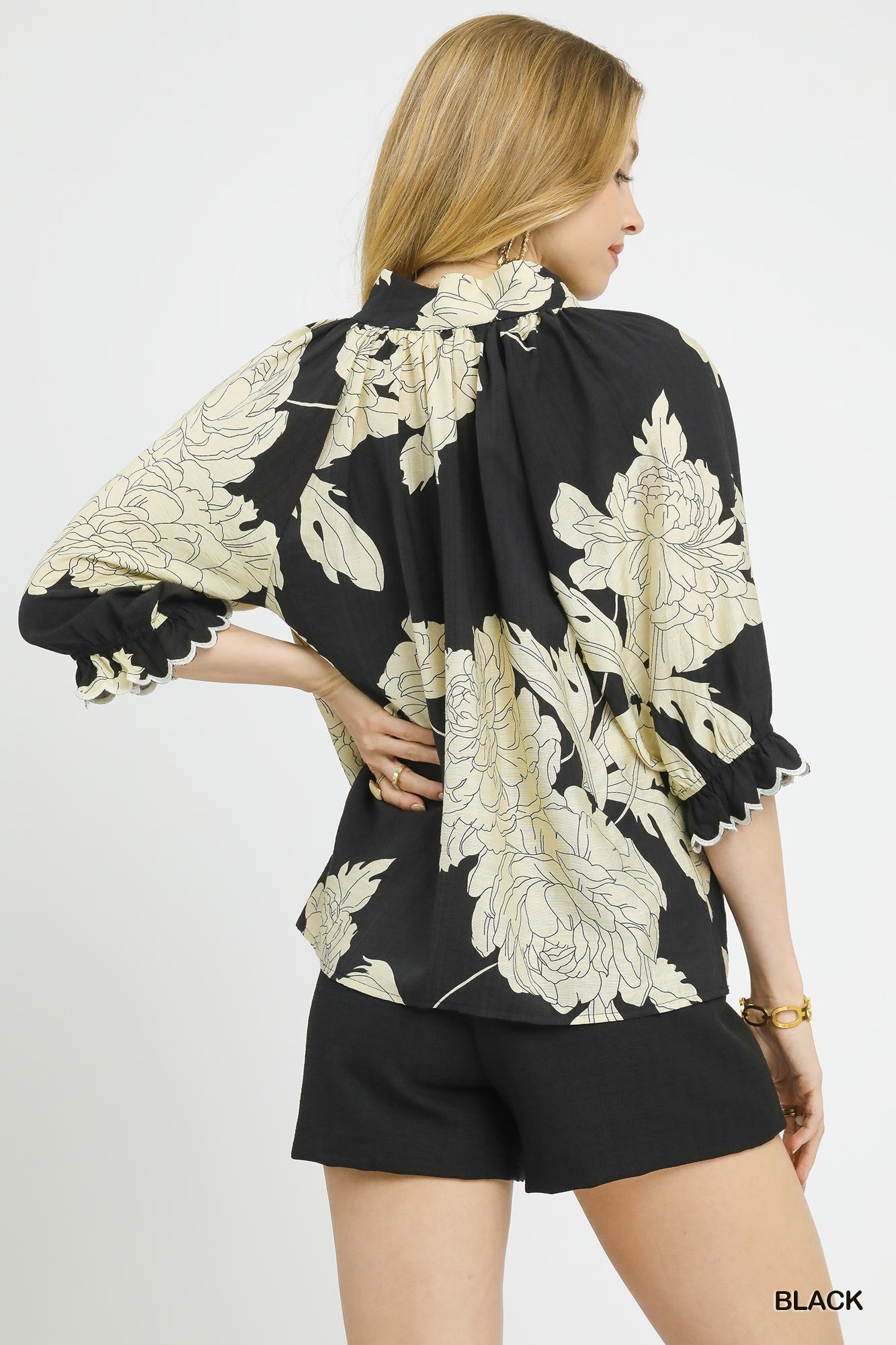 Umgee - Top - Peony Print High Neck - Black - Findlay Rowe Designs