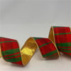 Decor Ribbon - 2.5in Modern Plaid - Red Green Gold Lamé