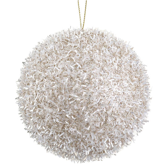 Ornament - 4" Tinsel Ball - Cream Gold