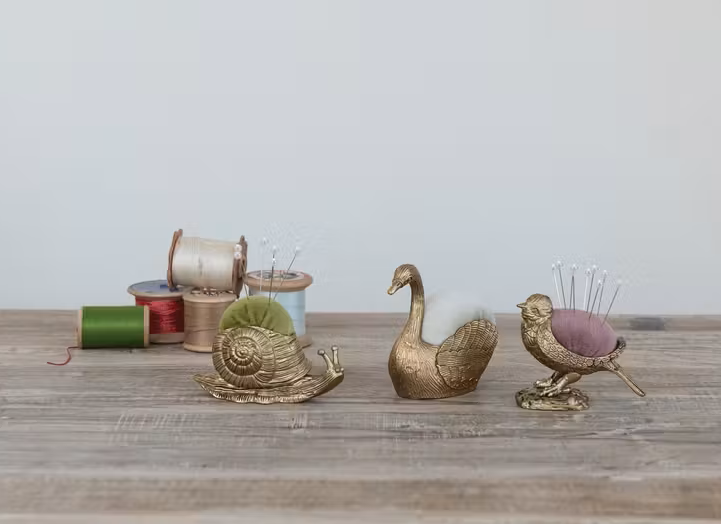 Metal Gold and Velvet Pin Cushion - Snail Bird Swan - Findlay Rowe Designs