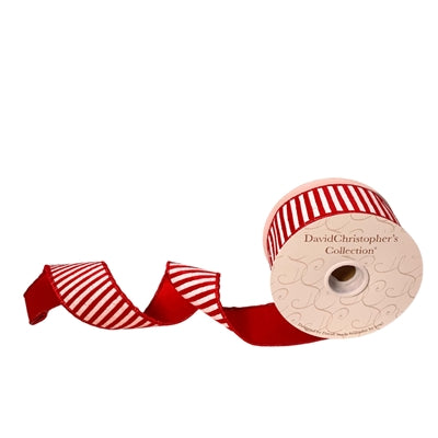 Decor Ribbon - 2.5in Red Velvet White Crackle Stripe