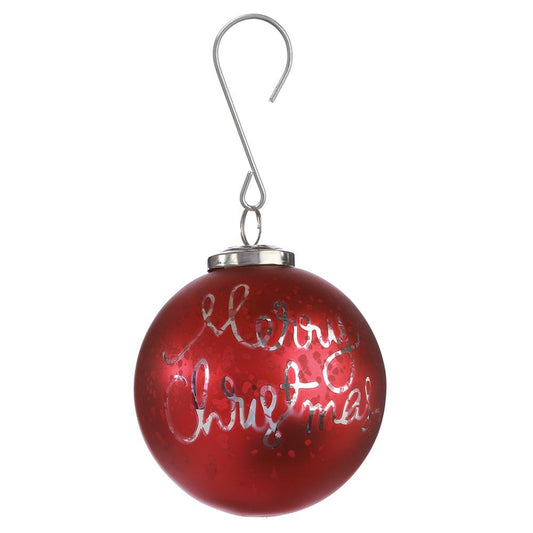Ornament - 4" Merry Christmas Glass Ball - Red