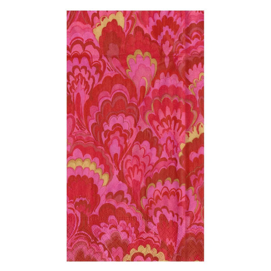 Caspari - Guest Towel Napkins - Marbled Ceramica Red & Fuchsia