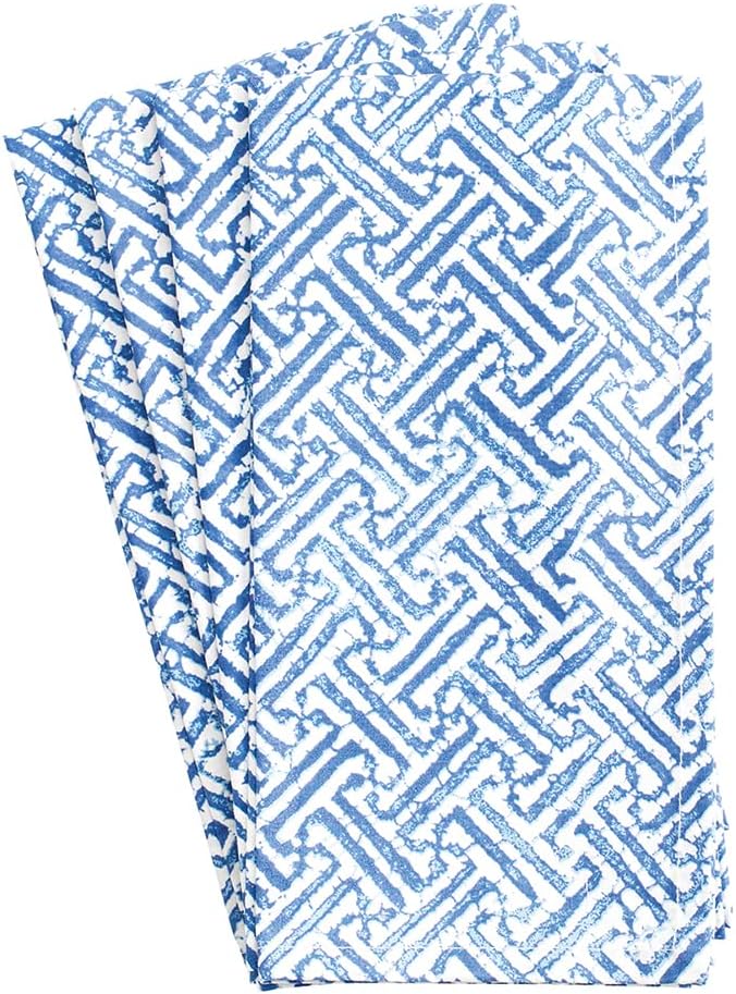 Caspari - Cloth Napkin - Fretwork Blue White - Set 4 - Findlay Rowe Designs