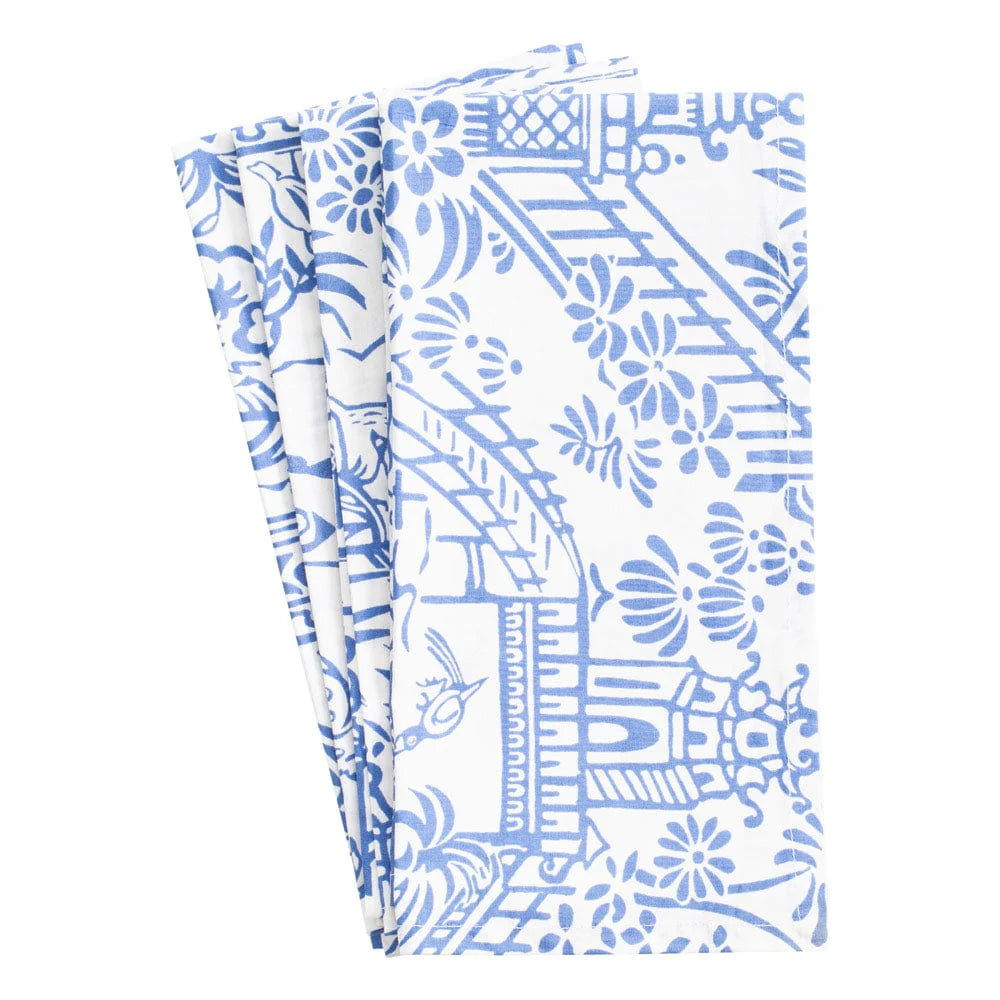 Caspari - Cloth Napkin - Pagoda Toile Blue White - Findlay Rowe Designs