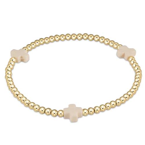 Enewton - egirl Signature Cross Gold Pattern 3mm Bead Bracelet - Off-White - Findlay Rowe Designs
