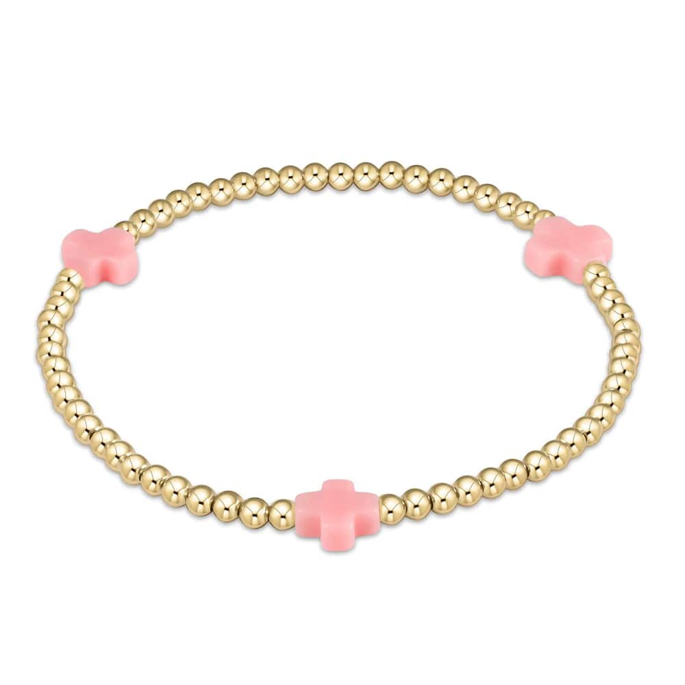 Enewton - egirl Signature Cross Gold Pattern 3mm Bead Bracelet - Pink - Findlay Rowe Designs