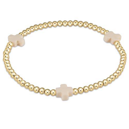 enewton Extends - Signature Cross Gold Pattern 3mm Bead Bracelet - Off-White - Findlay Rowe Designs