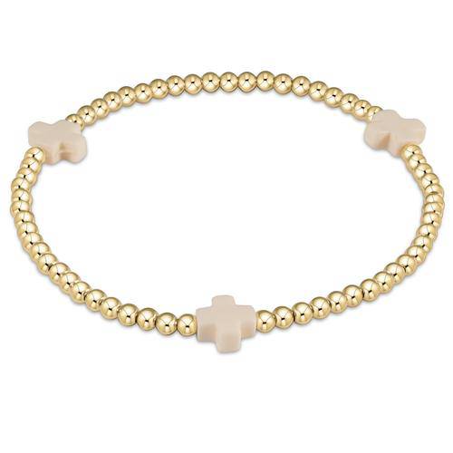 enewton -  signature cross gold pattern 3mm bead bracelet - off white - Findlay Rowe Designs