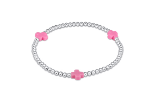 Enewton - Signature Cross Sterling Pattern 3mm Bead Bracelet - Bright Pink