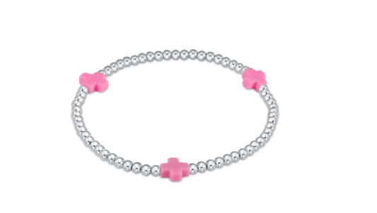 Enewton - Signature Cross Sterling Silver 3mm Bead Bracelet - Bright Pink - Findlay Rowe Designs