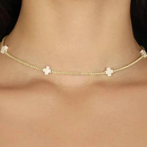 enewton - 15" choker signature cross gold pattern 2mm bead - Findlay Rowe Designs