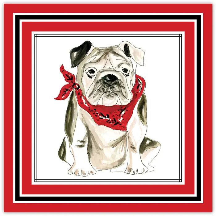 Placemat - Hand painted Bulldog with Red Bandana Square - Findlay Rowe Designs