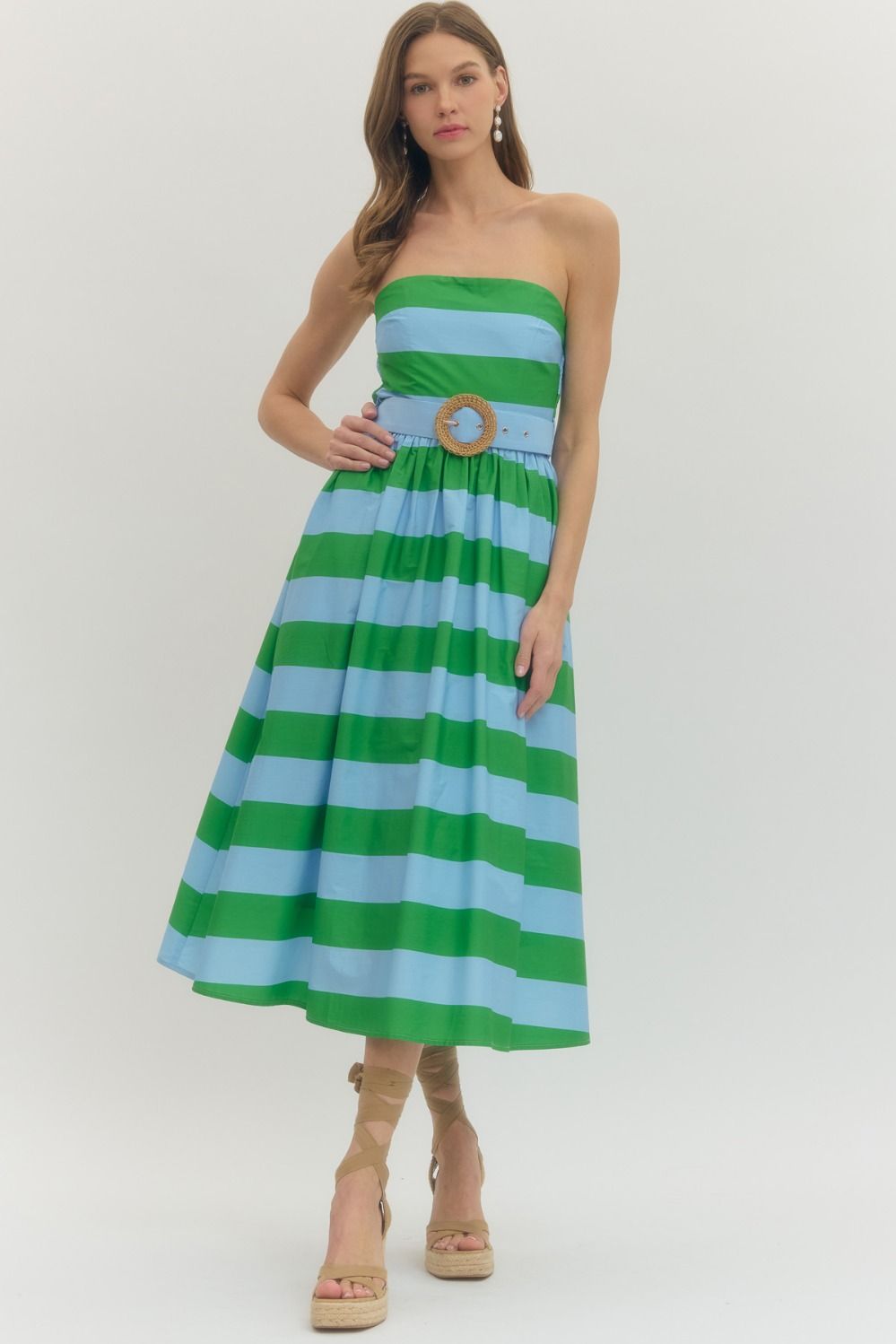 green striped strapless dress Entro - - Midi Color:US2 Silver Fairy Princess Wedding shaping the torso with Backless Dress