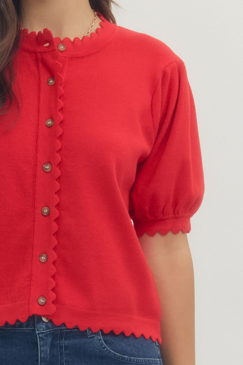 Entro - Top - Puff Sleeve - Red Scallop - Findlay Rowe Designs