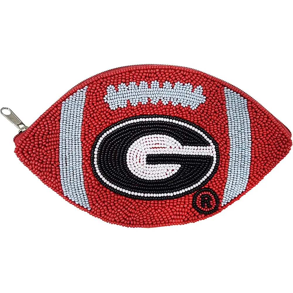 Football Shaped Beaded Pouch - Georgia Bulldog - Findlay Rowe Designs