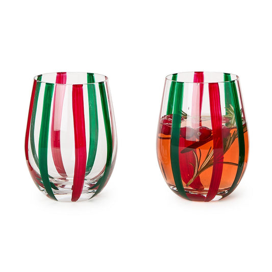 Stemless Wine - Holiday Cheer Striped - Findlay Rowe Designs