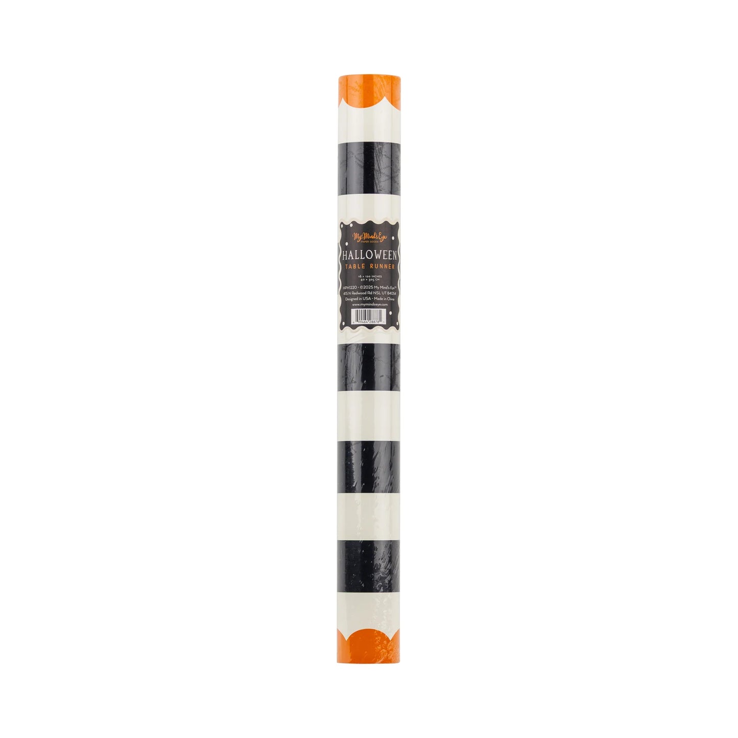 Table Runner - Black White Stripes Orange Border