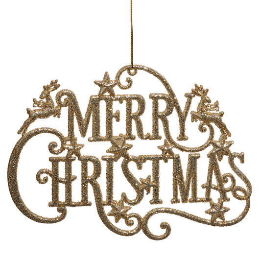 Ornament - 7.25" Gold Glitter Merry Christmas