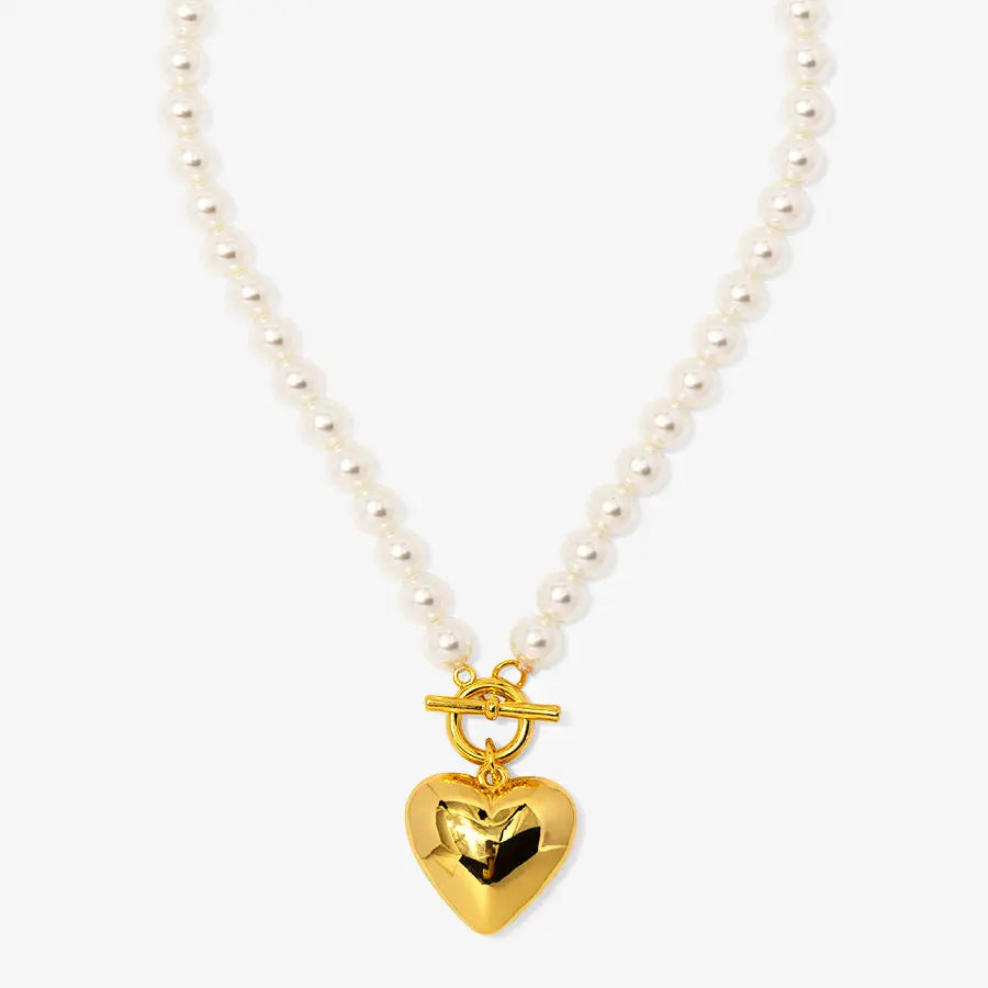Vioroo - Necklace - Heart Charm Pearl Collar - Findlay Rowe Designs