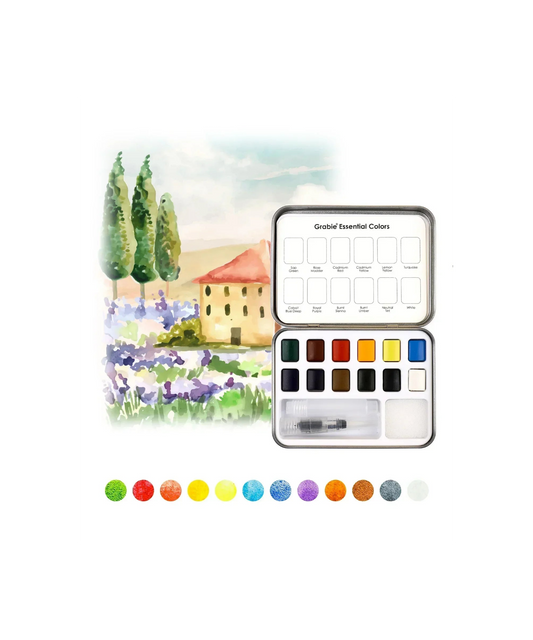 Grabie - Watercolor Pocket Set Of 12 With Brush - Essential Colors - Findlay Rowe Designs