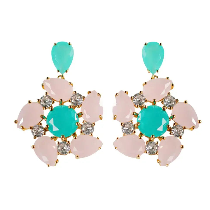 St. Armands - Earrings - Pink and Turquoise Diamond Pinwheel Statement - Findlay Rowe Designs