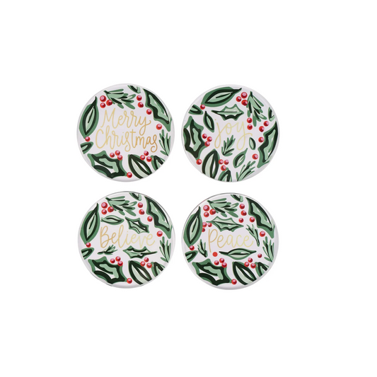 Glory Haus - Coasters - Set of 4 - Merry Christmas Holly - Findlay Rowe Designs