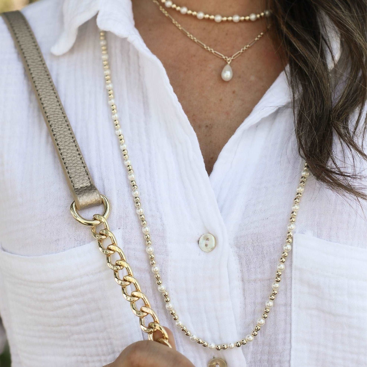 Natalie Wood - Adorned Pearl Beaded Necklace in Gold - Findlay Rowe Designs