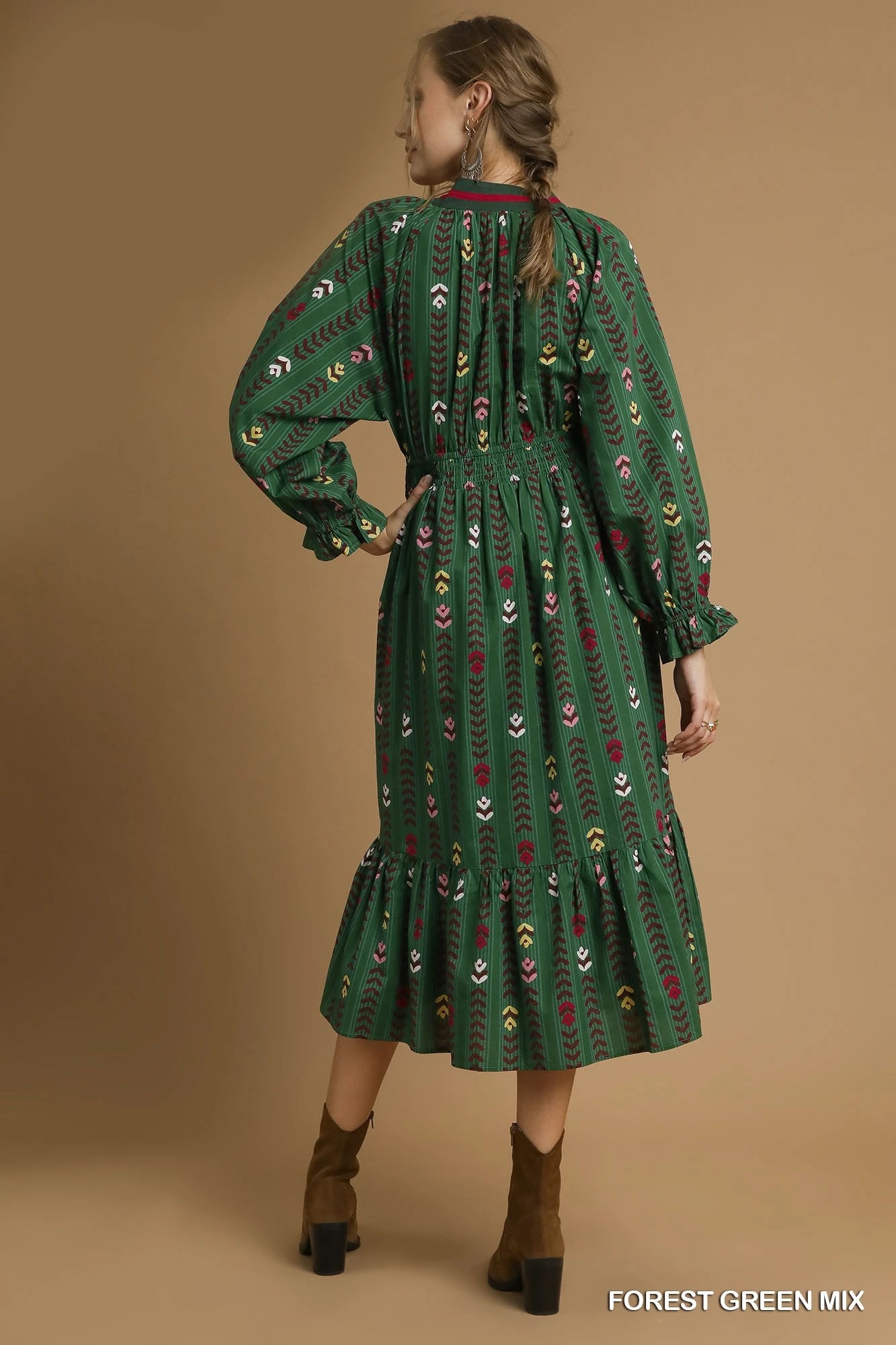Umgee - Dress - Striped Floral Print Midi - Forest Green - Findlay Rowe Designs
