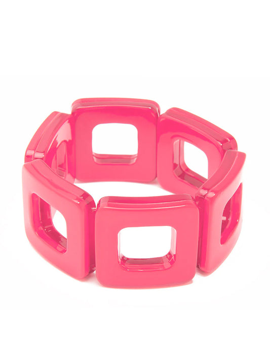 Bracelet - Resin Cut Out Squares - Neon Pink - Findlay Rowe Designs