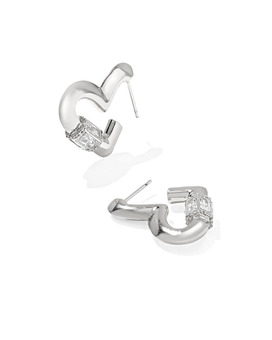 Kendra Scott - Earrings - Emery Heart Hoop Earrings White CZ - Silver