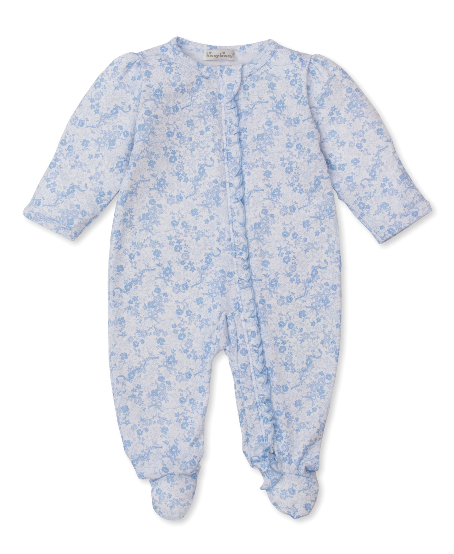 Kissy Kissy - Zip Footie - Old English Roses - Blue - Findlay Rowe Designs