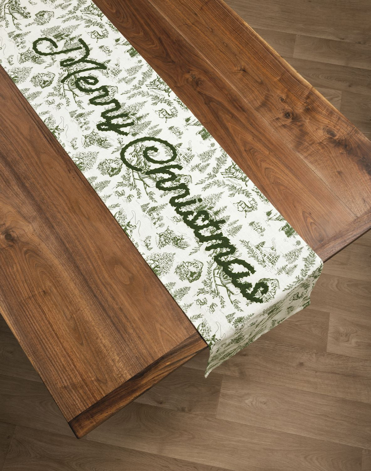 Mud Pie - Cloth Table Runner - Green Toile - Merry Christmas - Findlay Rowe Designs